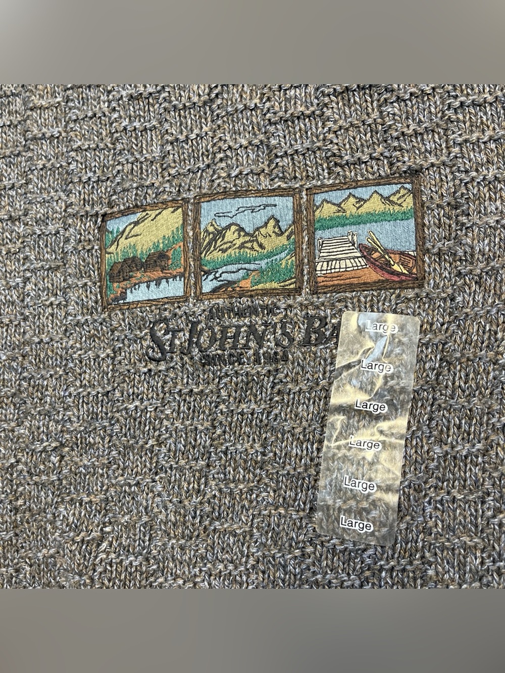 vintage 90’s St. John’s Bay brown blue blend cotton knit nature sweater - Picture 6 of 8